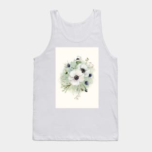 Watercolor botanical vintage Floral minimalist print- White Anemone Flower Tank Top